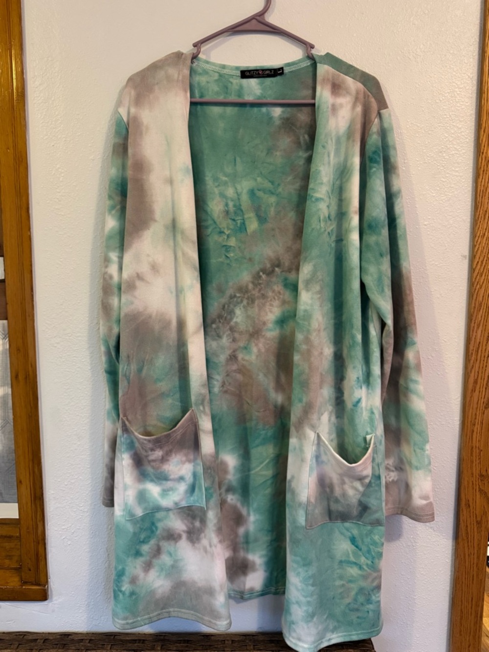 Green & Gray Tie-Dye Open Front Cardigan - No Boundaries